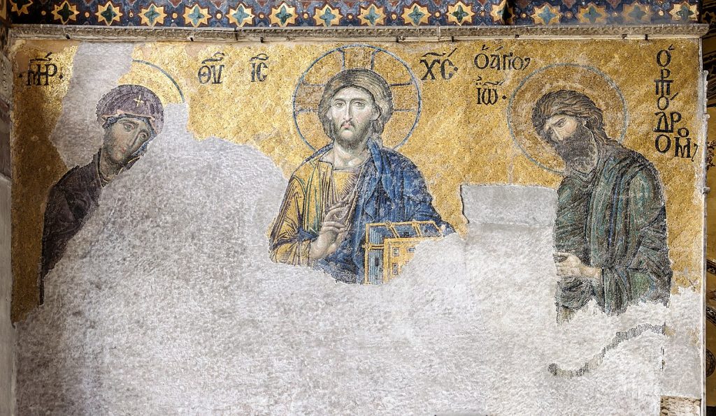 Ayasofya'da bulunan 13. yüzyıldan kalma Deisis mozaiği
